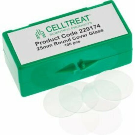 CELLTREAT SCIENTIFIC PRODUCTS CELLTREAT 25mm Round Cover Glass, Fits 6 Well Plate, Sterile, 100/PK 229174